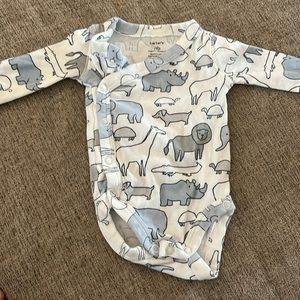 Carter’s Newborn Long Sleeve Onesie Blue Gray White Animals